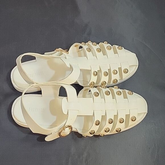 FOREVER 21 WOMEN"S SLINGBACK ANKLE STRAP ADJUSTABLE BUCKLE STUDDED SANDAL - Picture 7 of 12